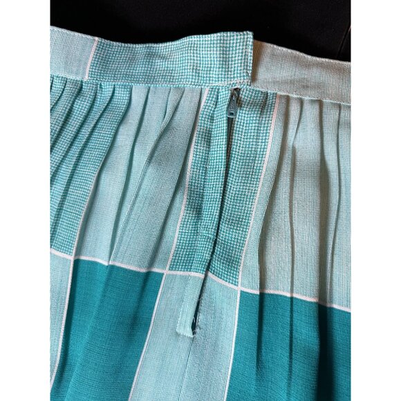 Vintage Mid Century Pleated Blue Checkered Pattern Knee Length Lined Skirt S/M - Picture 3 of 6